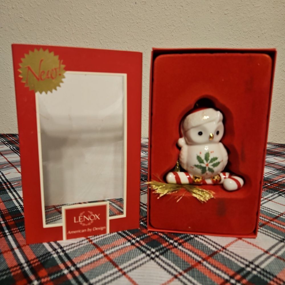 Lenox Festive Snow Owl with Candycane Porcelain Ornament